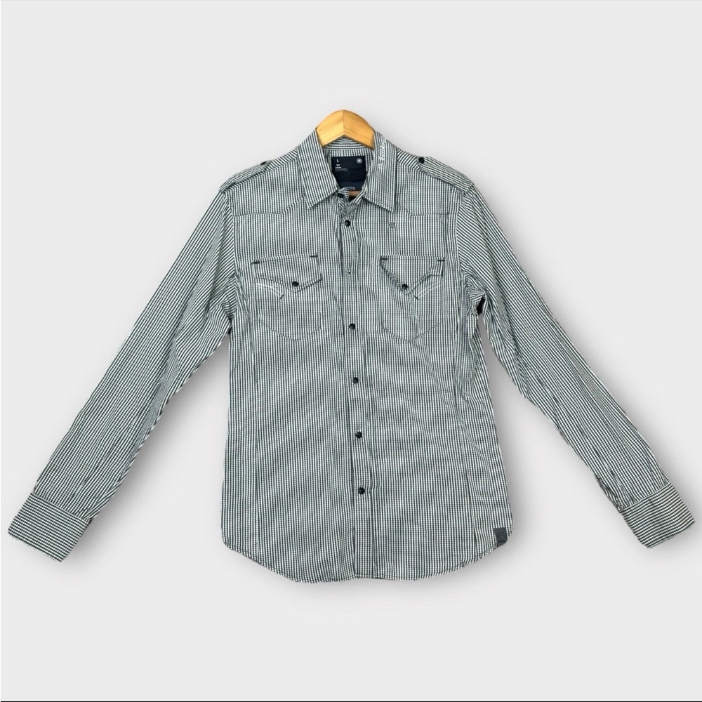 G-Star Midnight Dean Check Zipped Shirt Long Sleeve Mens Size L Large Black Gray